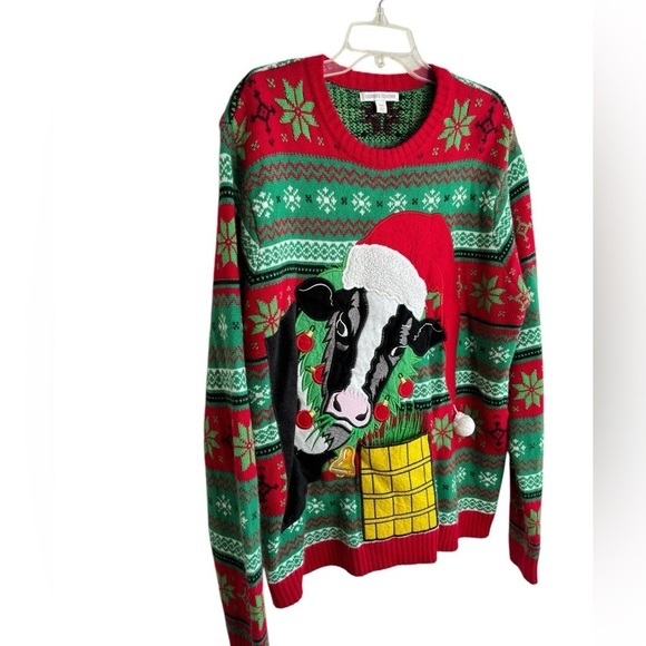 Celebrate Together Mens Ugly Cow Christmas Sweater Drink Pocket Size XXL Holiday - Picture 6 of 14